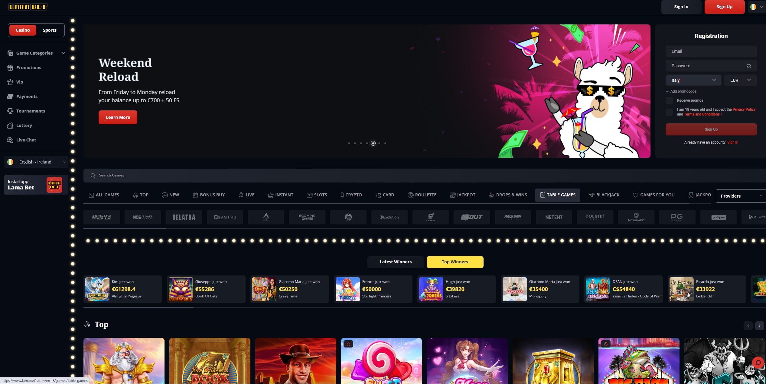 Interfaccia Lamabet Casino su un dispositivo mobile